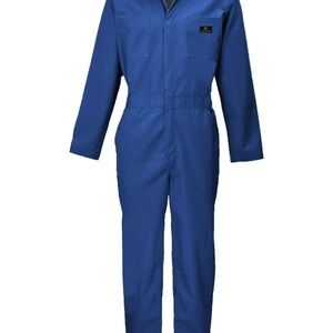 NWT- Natural Uniforms men's long-sleeve coverall in royal blue.